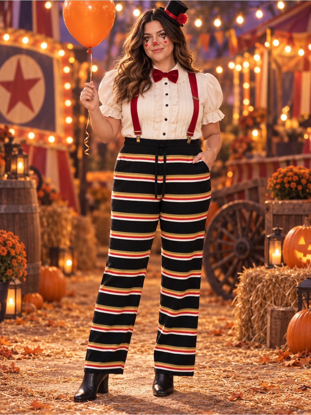 Striped Wide-Leg Knit Pants in Black and Cream - Picture 2 of 7
